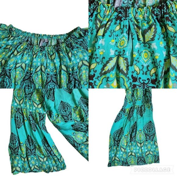 New Directions Weekend multicolor off the shoulder bell sleeve top sz S - Picture 7 of 10